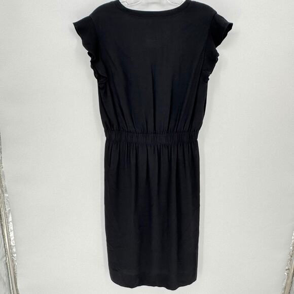 Kate Spade New York Black V Neck Flutter Sleeve Smocked Waist Midi Dress Size 10 - Picture 6 of 8